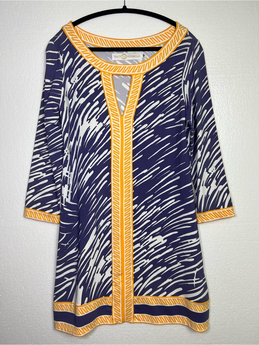 Tracy Negoshian 3/4 Sleeve Dress Purple & Yellow  size M